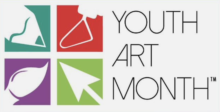 Logo for youth art month and text saying "youth art month"